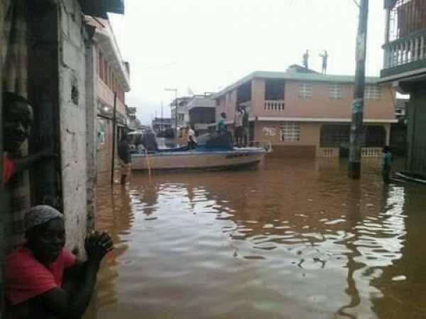 Boat in flooded streets
