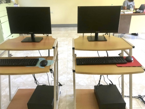 Desks with computers